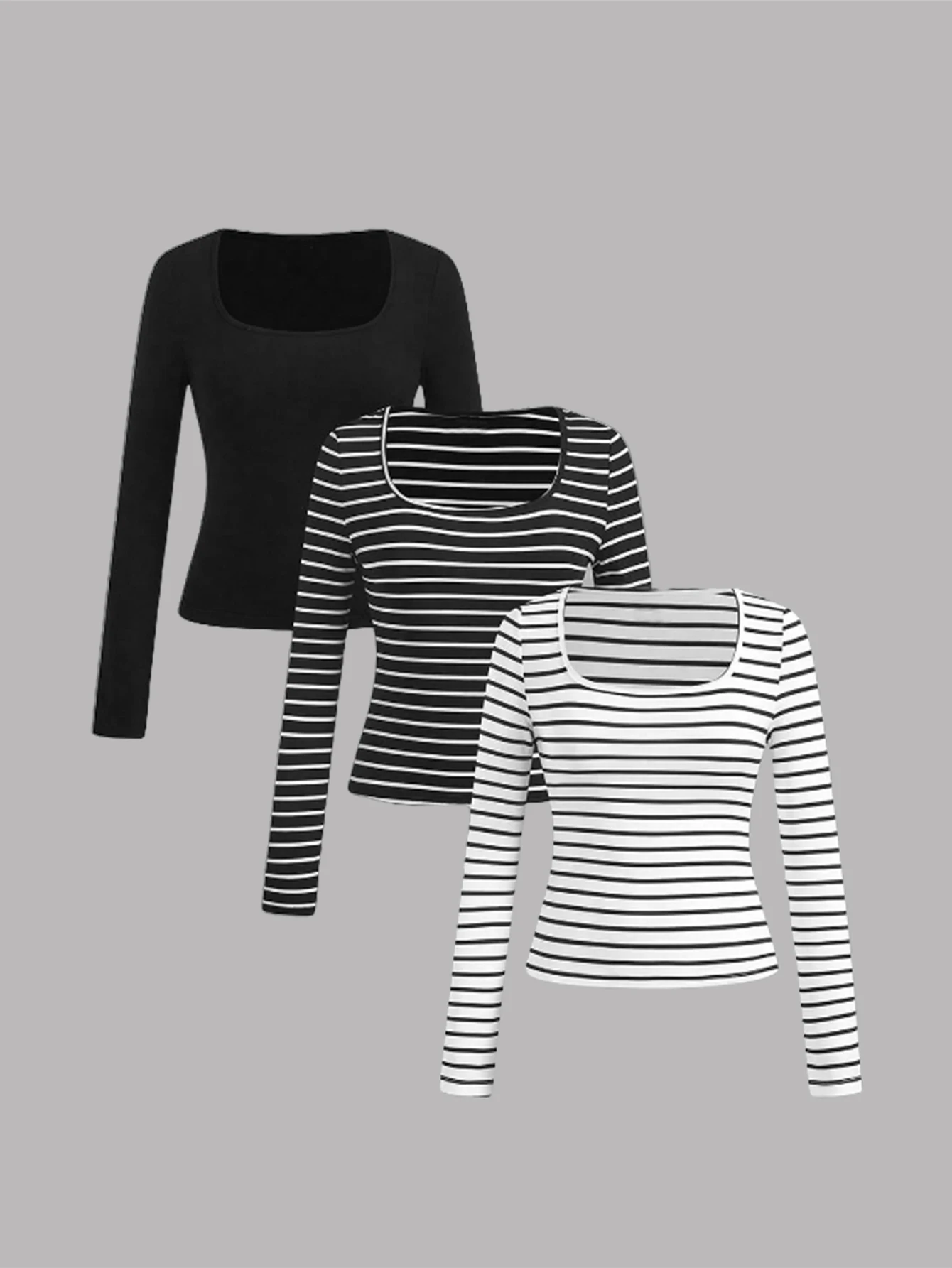 

A new fashionable and casual square-neck women's T-shirt set of three pieces