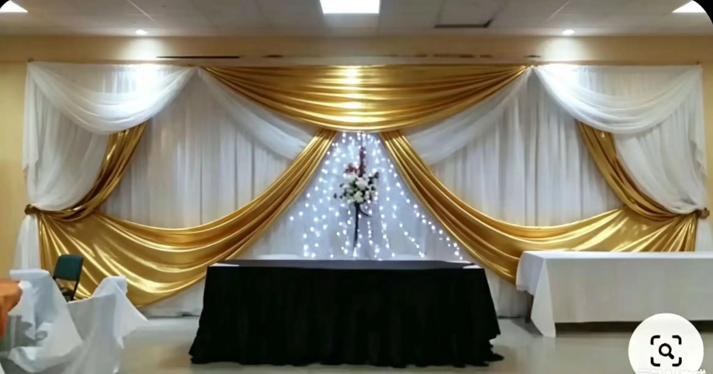 

3x6M/10x20FT White Curtain With Gold Stage Background Wedding Props Background Custom Design Backdrop for Event Party Church