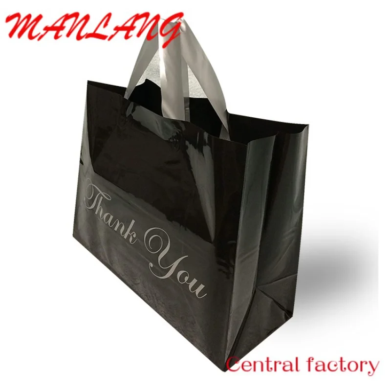 Custom  high quality customized plastic thank you bags black carrying bag with handle