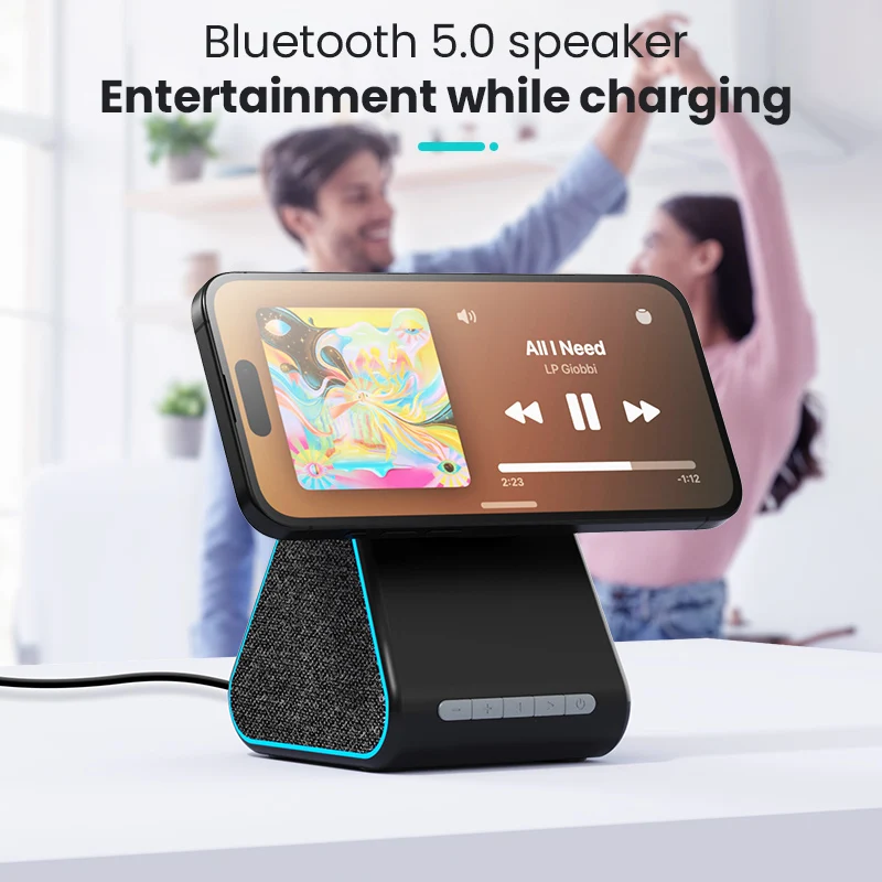 

DM-23 15W Multifunctional Magnetic Wireless Charger Rotatable Dock with Bluetooth Speakers, Desktop Stand for IPhone 15/14/13