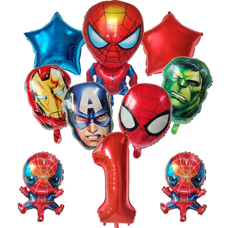 10pcs Avengers Alliance SpiderMan Hulk Aluminum Foil Balloon Boy Children\'s Birthday Party Decoration Iron Man Hero Ball