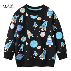 Little maven Kids Clothes Children's Clothing Baby Boys 2024 Spring New Autumn Cartoon Space Rocket Infants Sweatshirts