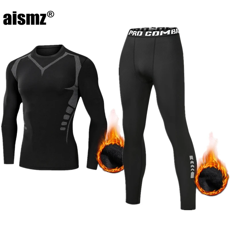 Winter Thermisch Ondergoed Heren Compressie Fitness Fleece Man Sport Eerste Laag Ondergoed Tweede Thermische Heren Huid Lange Onderbroek