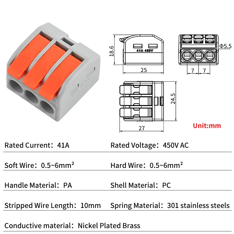 Mini Fast-Stable Lever Connector 5Pcs CMK463 0.5-6mm² Push-fit Compact Splicing Terminal Block for House Lighting