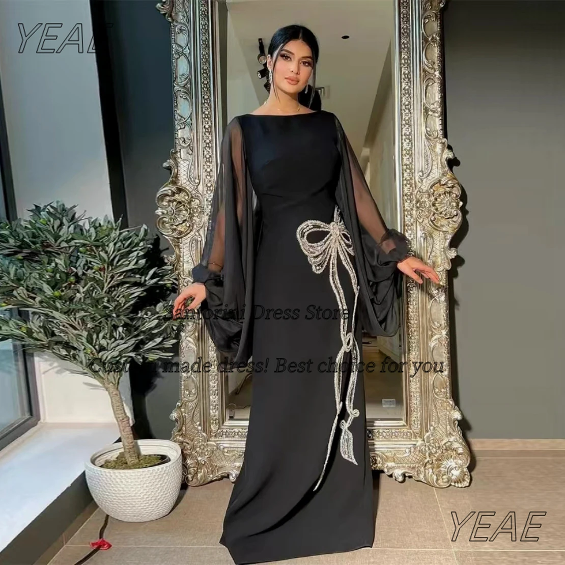 

Санторини Robe Des Soiree с длинными рукавами на заказ, платья для выпускного вечера с бантом из бисера, женская одежда в Саудовской Аравии, вечернее платье по индивидуальному заказу