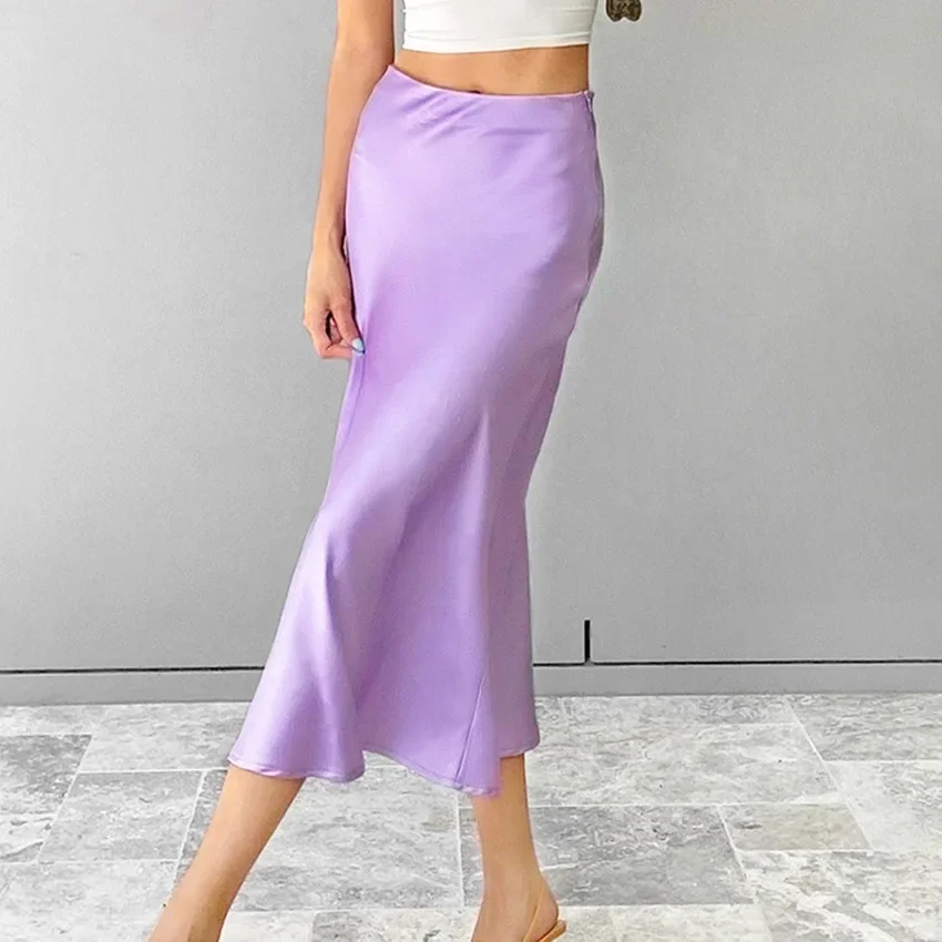 

Half Skirt for Women in Autumn 2024 High Waisted Satin Slim Fit Temperament Casual Drape Buttocks Wrapped Solid Color