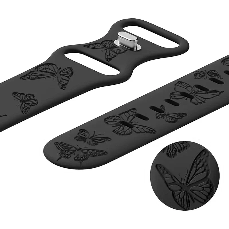 แกะสลักผีเสื้อสําหรับ Apple Watch Band 41 มม.40 มม.49 มม.45 มม.44 มม.42 46 มม.สําหรับ iWatch Serie 10 9 8 7 6 SE 5 4 ultra