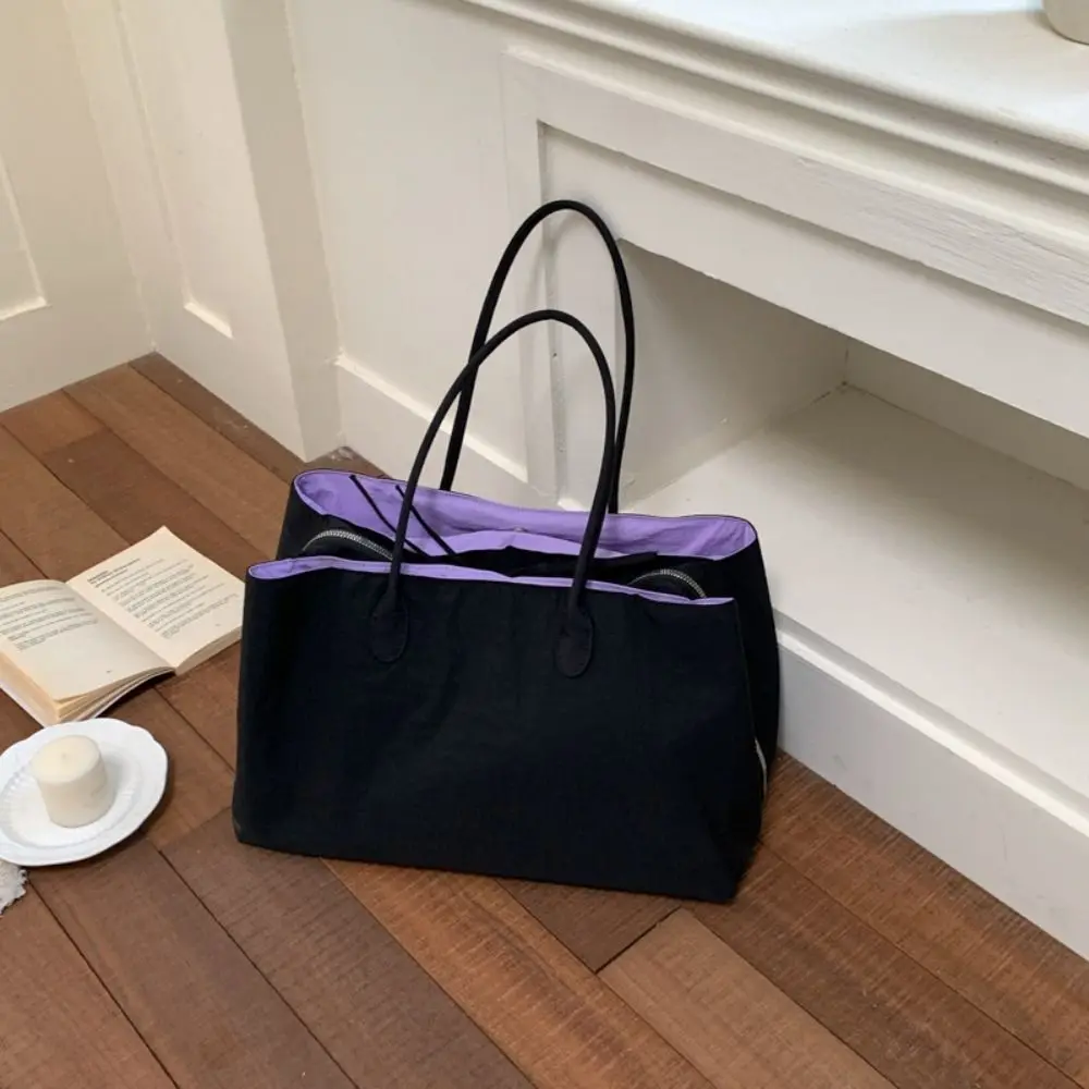 Elegant Nylon Tote Bag Waterproof Multi-layer Multiple Compartments Handbag Minimalist Patchwork Nylon Shoulder Bag Shopping