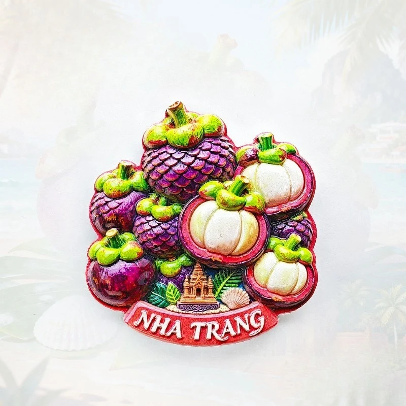 Nha Trang Mangosteen Fridge Magnet - Exotic 3D Vietnamese Souvenir Unique Southeast Asian Gift for Travel & Zen Decor