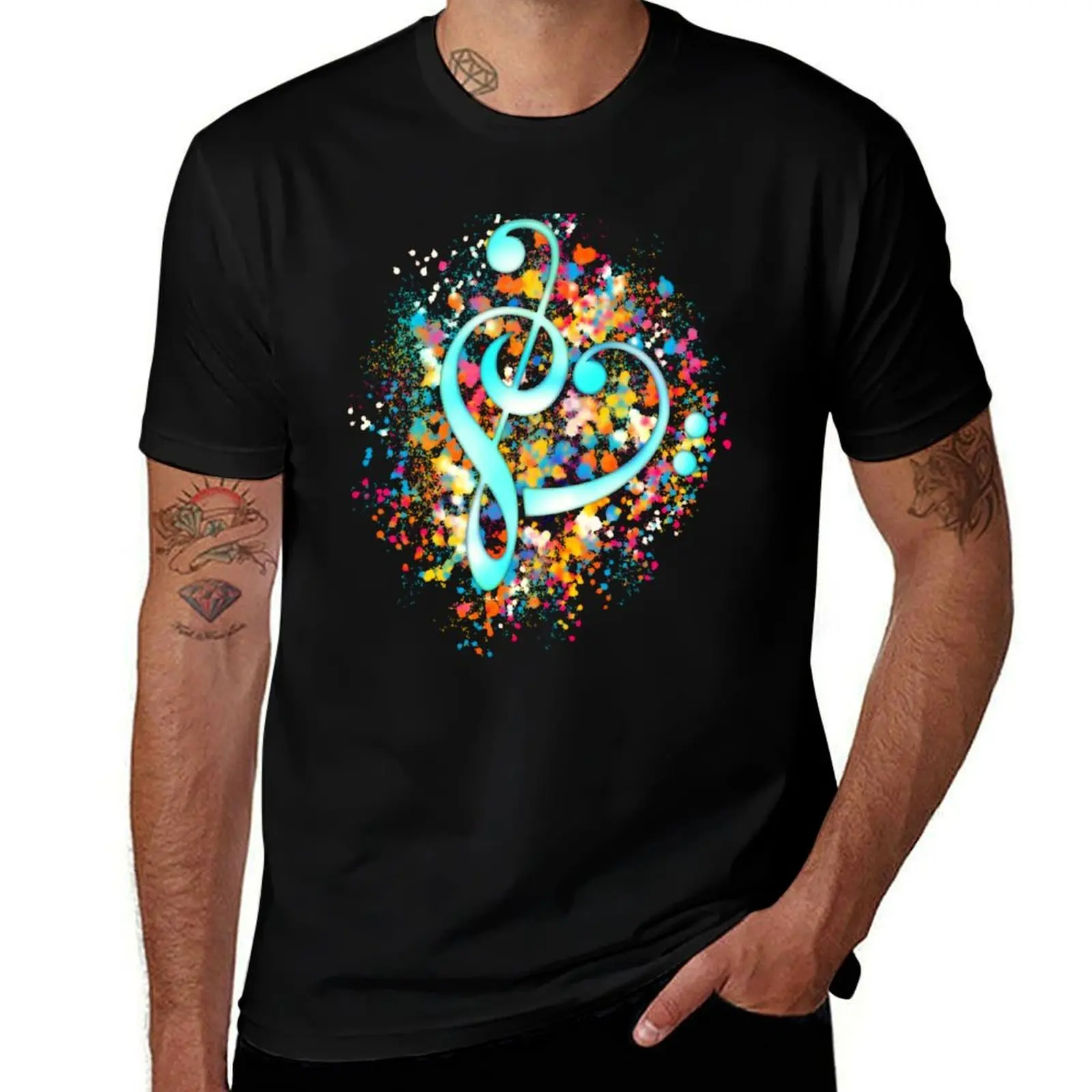 Music Heart, Treble Clef, Bass Clef T-Shirt Lightweight Basic Short Sleeve Shirt T-Shirt