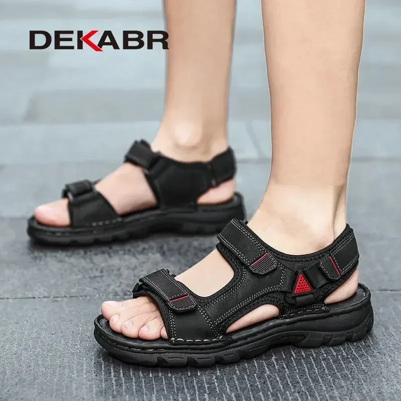 DEKABR Size 48 Male Genuine Leather Sandals Summer Casual Men Shoes Vacation Beach Shoes Fashion Outdoor Non-Slip Sneakers