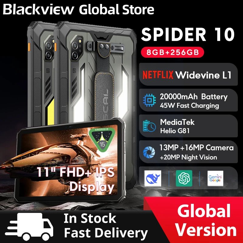تابلت Blackview Oscal SPIDER 10 متين بقدرة 20000 مللي أمبير في الساعة 45 وات 11 بوصة HD + IPS شاشة ثماني النواة أندرويد 256 جيجابايت IP68 & IP69K لوحة خارجية للكمبيوتر الشخصي #1