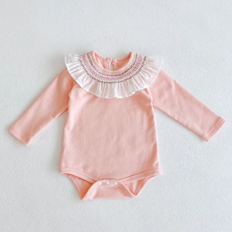 Spring New Baby Clothing, 0-3 Year Old Girl\'s Lotus Collar Long Sleeve Bottom Triangle jumpsuit crawling suit