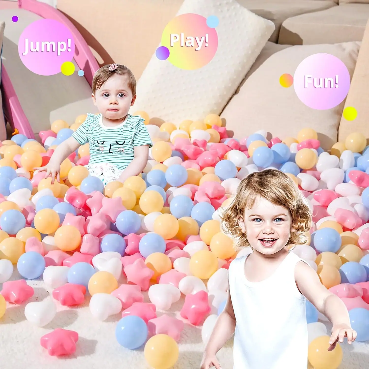 Ball Pit Ballen 200 STKS Snoep Kleuren, Plastic Ballen voor Peuters Ftalatvrij BPA Gratis Verpletterende Ballen in Herbruikbaar Speelspeelgoed