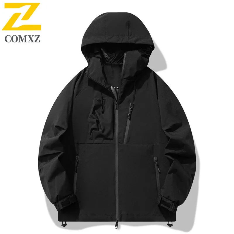 COMXZ New Men Jacket Hooded 2025 Rainproof Scratch Resistant Windproof Outdoor Adventure Cycling Climbing Jacket Outerwear
