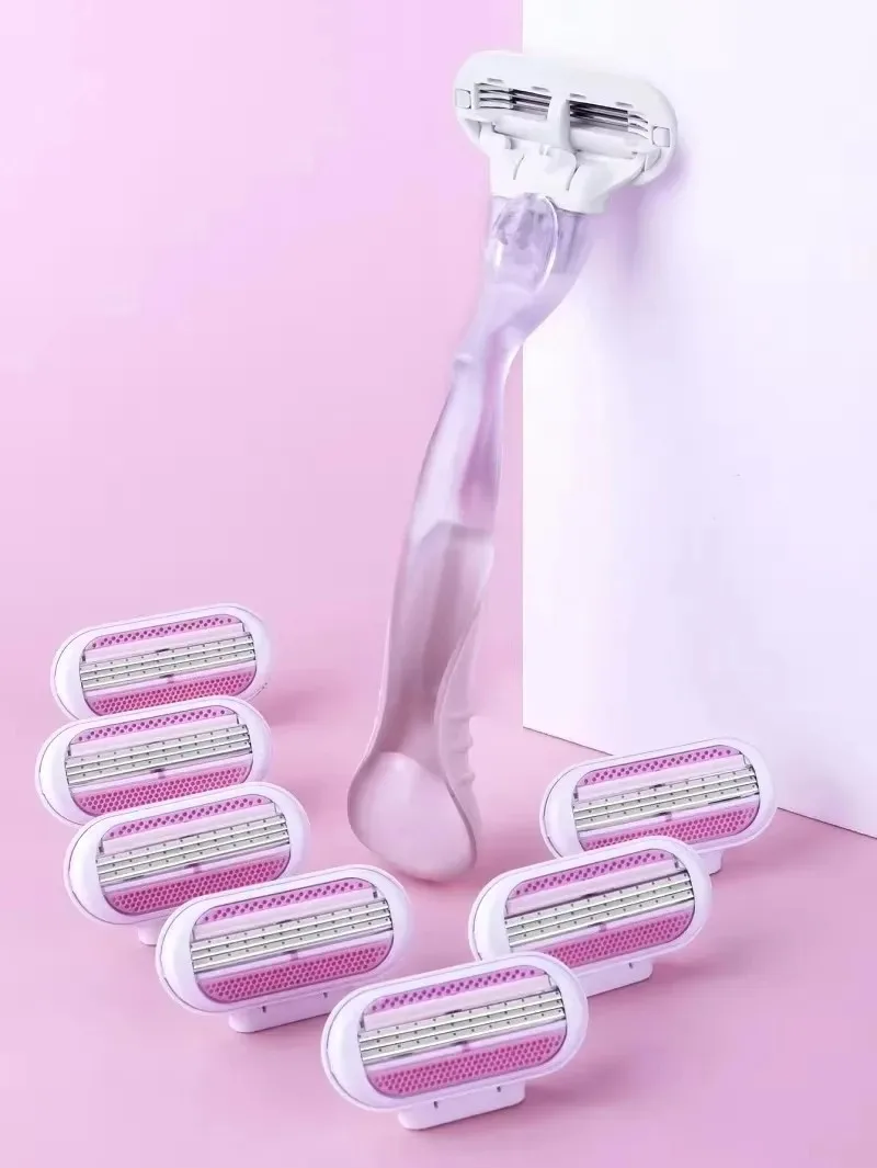 CC033---(1 handle + 8 blades) Women's safety razor blades face/legs/armesids/bikini beauty hair removal shaving compatible razor