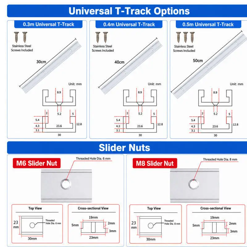 T-Track Slot Aluminum 30/40/50cm Miter Track Jig Fixture T-Slot Rail for Woodworking Slide Guide
