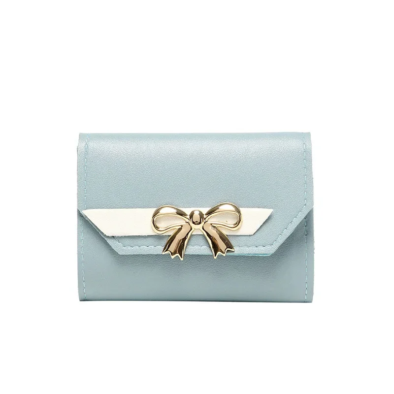 Women Wallet Foldable Portable Ladies Short Coin Purses Fashion Cute Bow Clutch Bag PU Leather Quality Female Card Holder Purse