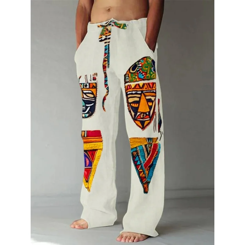 الرجال التقليدية الأفريقية العرقية الفن اللون الطوطم ثلاثية الأبعاد الطباعة الخريف عادية مستقيم الساق السراويل الصيف بناطيل الشواطئ S-5XL