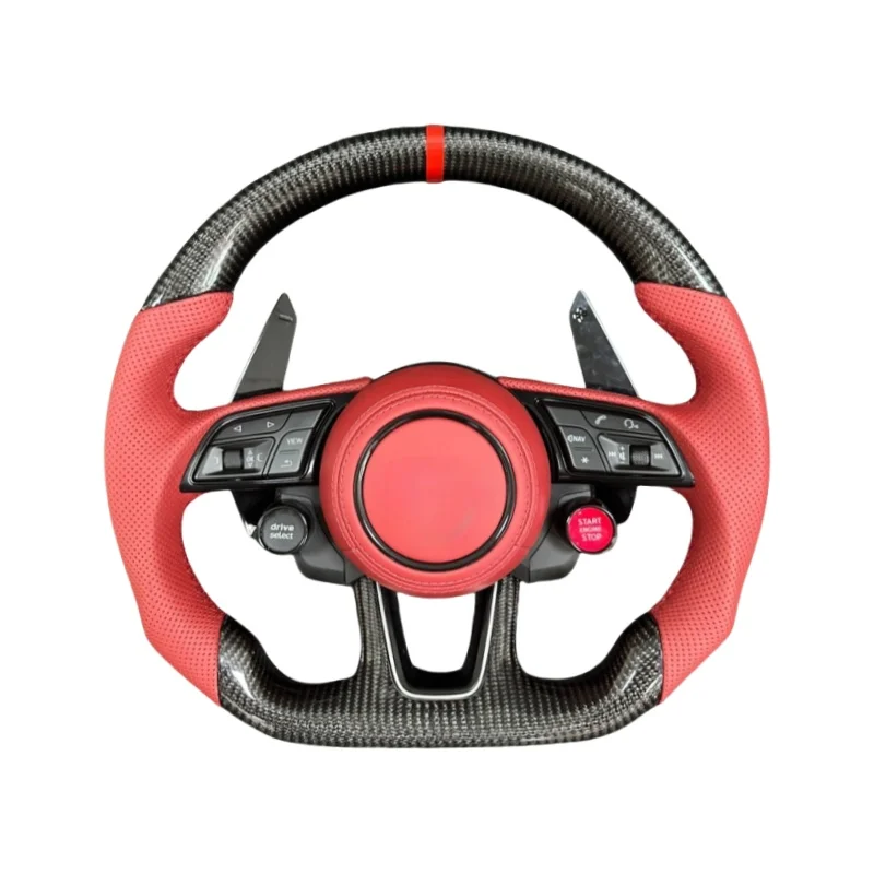 

With Start Button S-Line Full Carbon Fiber Leather Steering Wheel for Audi R8 TTRS C6 C7 S7 S4 A4 B8 RS3 SQ5 S5 B9 A6 C8 A3 2018