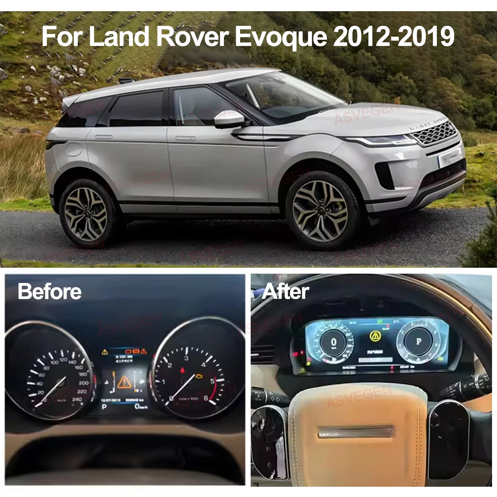 

12.3" Digital Dashboard For Range Rover Evoque 2012-2019 LCD Instrument Cluster Virtual Cockpit Car Speedometer Screen Panel