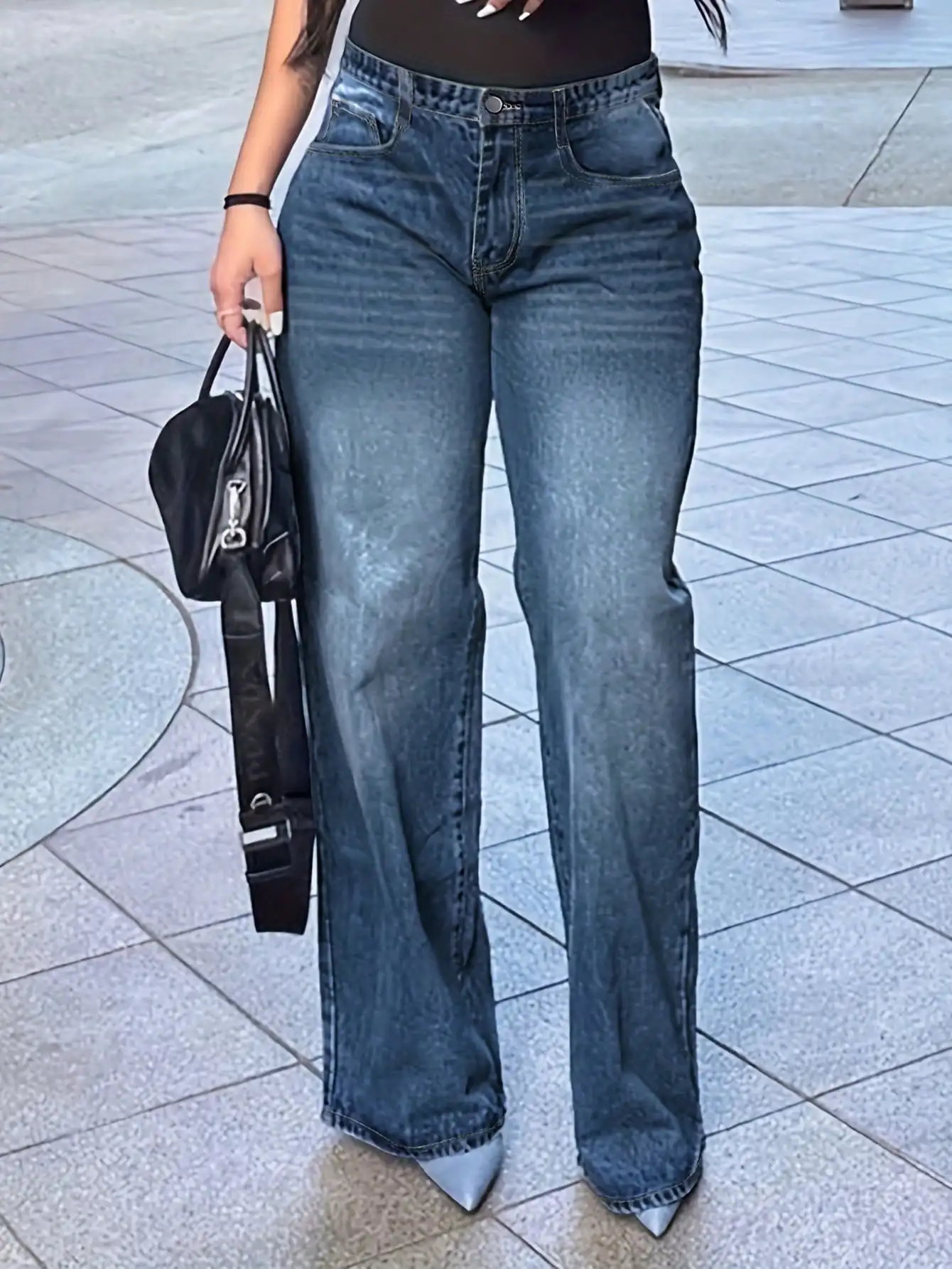 Women's High  Waisted Wide Leg Jeans 2025 Trendy Retro Wash Denim Fabric Button  Front Design