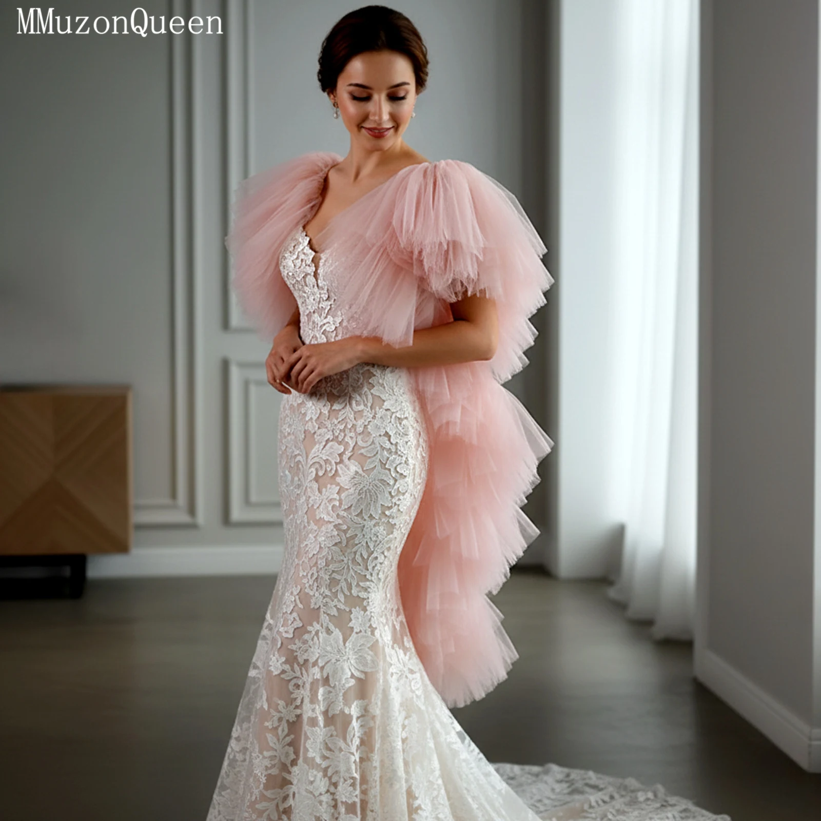 TOPQUEEN Wedding Bolero Pink Pleated Shawl Women'S Short Top Bolero Mujer Para Vestido Wedding Cover For Bride Vg137