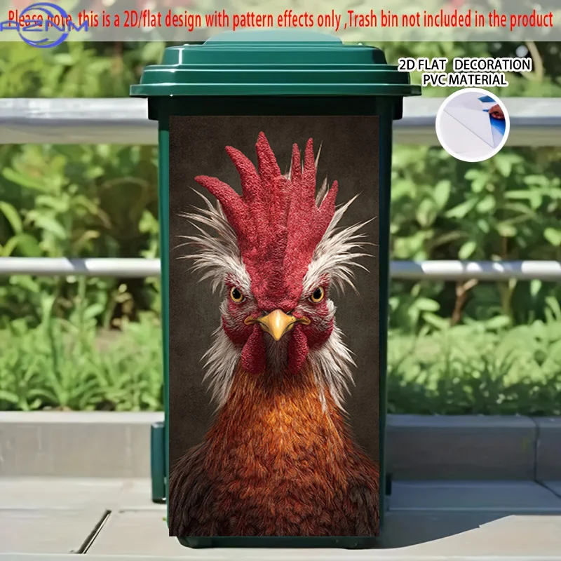 [2D Flat Printing] 1pc 2D Pattern Printed Kitchen Trash Can Sticker, X Cm Red Crown Angry-Eyed Rooster Theme Kitchen Home Deco