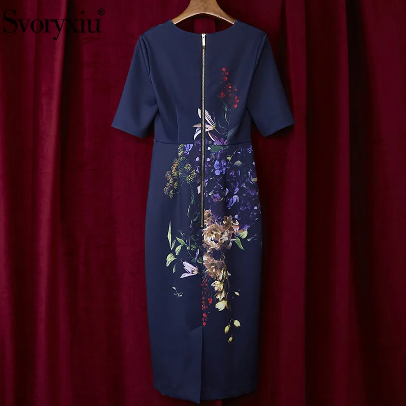 Svoryxiu-Vestido feminino com decote em v, manga curta, pacote estampado com flores vintage, nádegas Vestidos Midi, moda estilista, verão, XXL