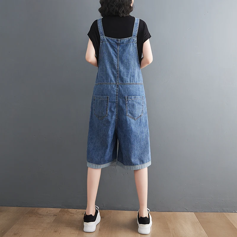 2022 Summer Jean Short Jumpsuits For Women Casual Streetwear Loose Wide Leg Shorts Denim Overalls Straps Rompers Bib Baggy Pants