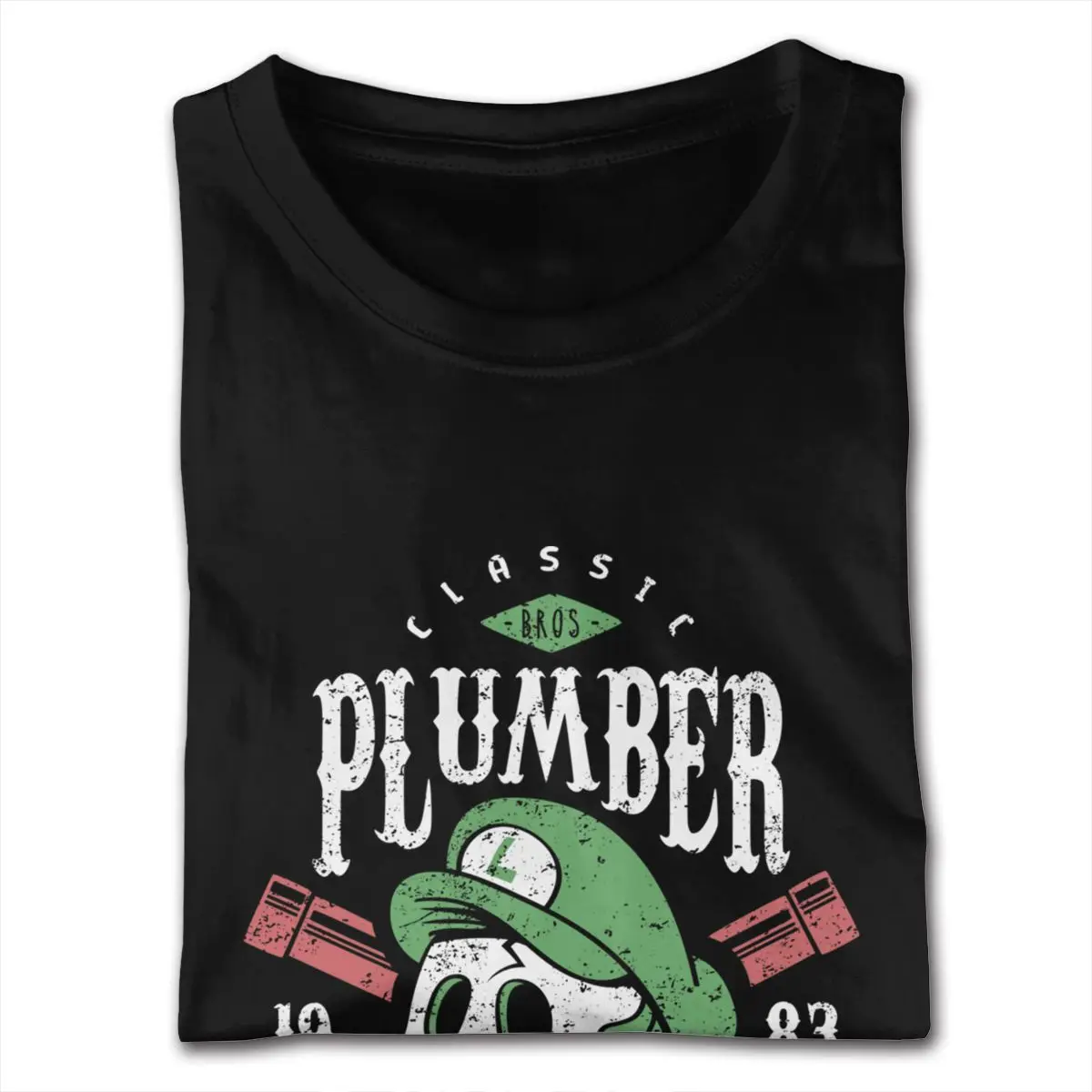 تي شيرت رجالي كبير الحجم من Plumber Forever Player عالي الجودة بأكمام قصيرة من القطن الخالص باللون الأسود برقبة دائرية