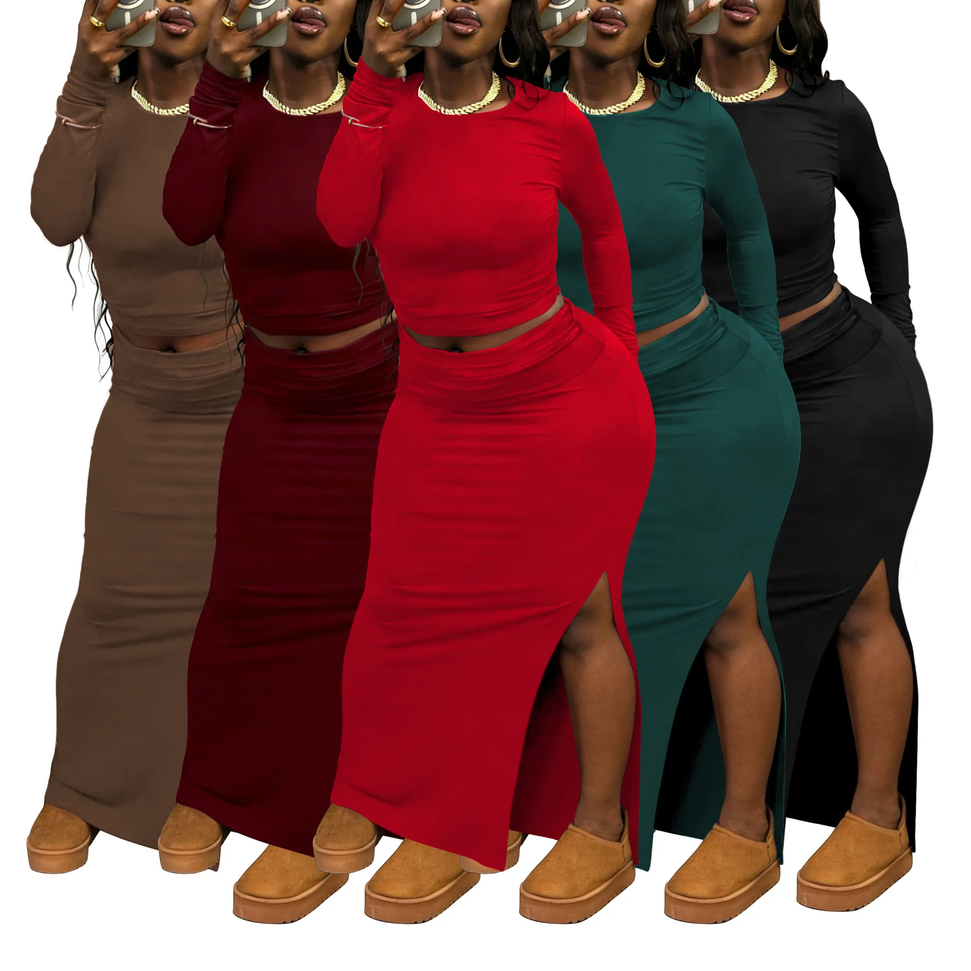 

Женский осенне-зимний повседневный однотонный спортивный комплект из двух предметов, модная юбка с застежкой на талии