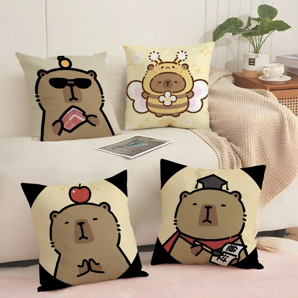 Cute C-capybara Cushion Cover Soft Short Plush Pillow Cover Smooth Cozy Texture Aesthetic Cushion Case Home Decor