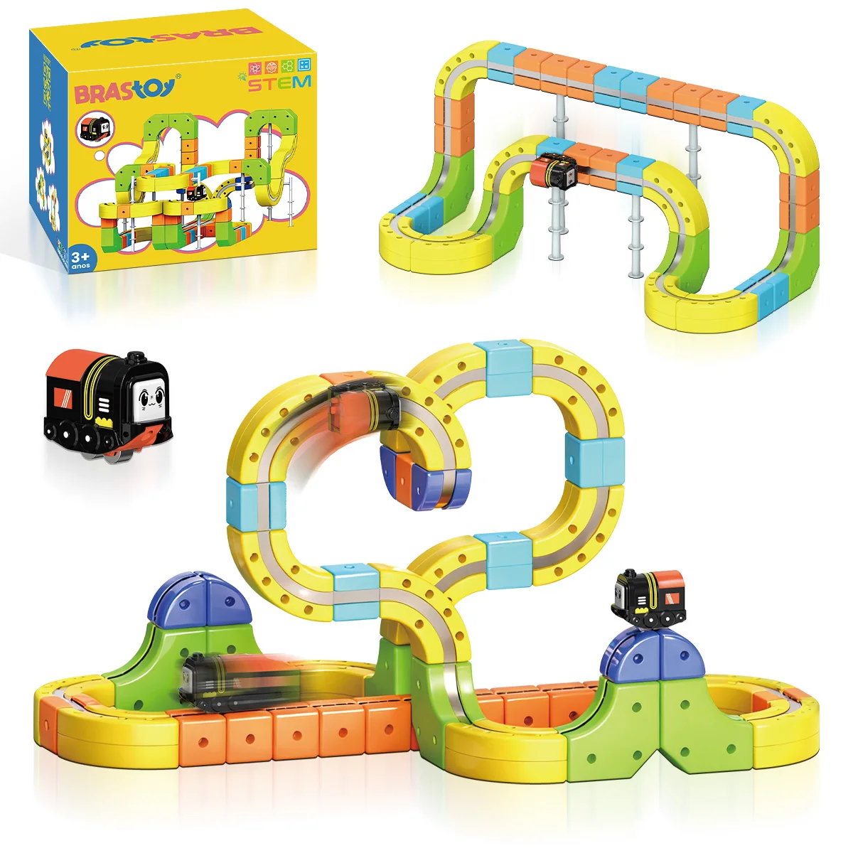 Conjunto de trem elétrico com trilhos flexíveis 3D Magic, brinquedo educativo STEM indicado para crianças de 3 a 6 anos