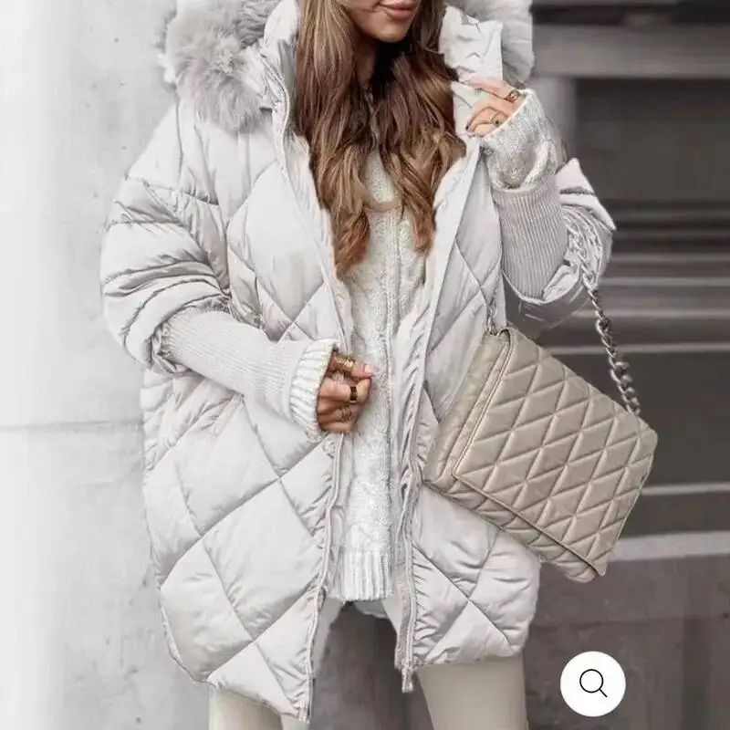 Winter Women Long Sleeve Warm Thickened Coats Fashion Temperament Hooded Zipper Commuter Wind Women's Coat Cotton-Padded Jacket