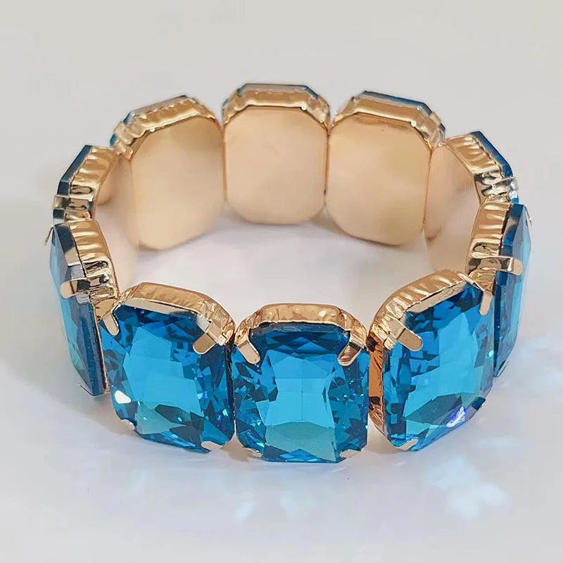 

Chroma Square Crystals Elasticity Bracelet Charm Wedding Bride Bracelets for Women Luxury Anniversary Bangles Jewelry Gift