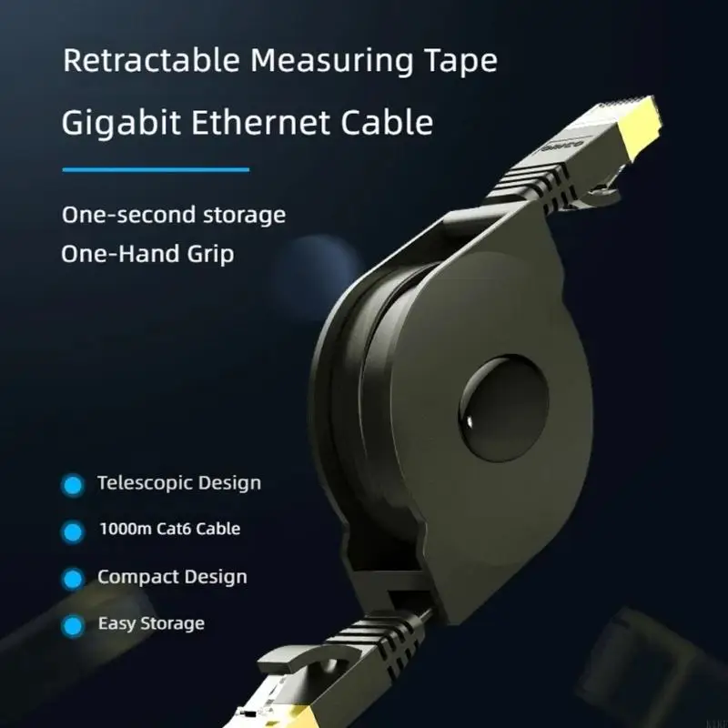 Portable Ethernet Cable 2m CAT6 RJ45 Pull-Out Cord, Storage Case Flat Internet Cable for Travel Office Desk and Laptop K1KF