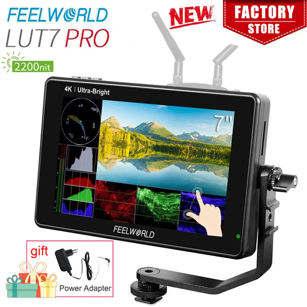 

FEELWORLD LUT7 PRO 7 Inch 2200nits 3DLUT Touch Screen DSLR Camera Field Director AC Monitor with F970 External Power Install Kit