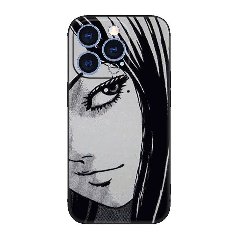 Junji Ito Tees Horror Phone Case For Apple iPhone 14 13 12 Mini 11 Pro XR X XS MAX 6S 7 8 Plus 5S SE 2020 2022 Black Cover