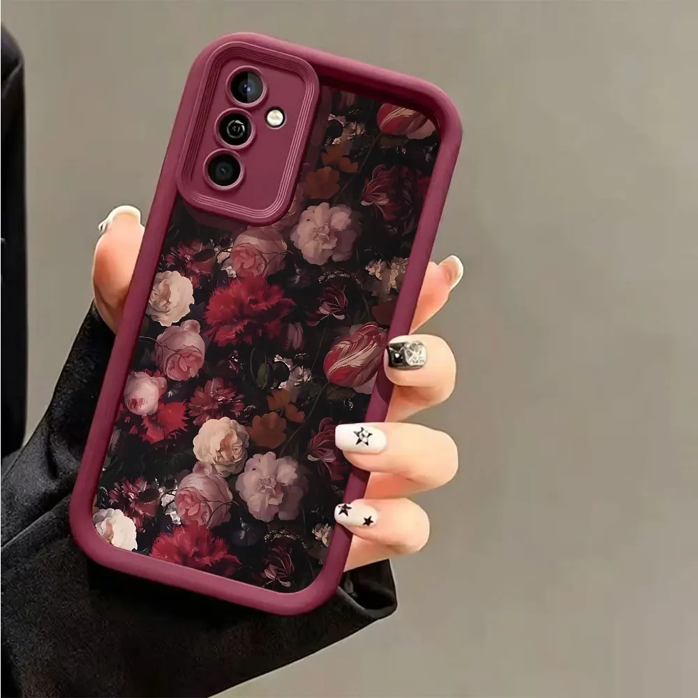 Wine Red Rose Pattern Phone Case For Samsung Galaxy A73 A72 A71 A56 A55 A54 A53 A52 A52s A50 A50s 5G 4G Silicon Anti-Drop Cover view 2