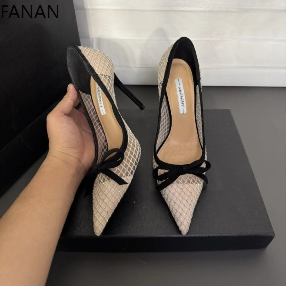 Genuine Leather High Heel Luxur Women's Shoes 2026 Lace Sexy  Sequins Wedding Black Shoes Party Single Shoes Original