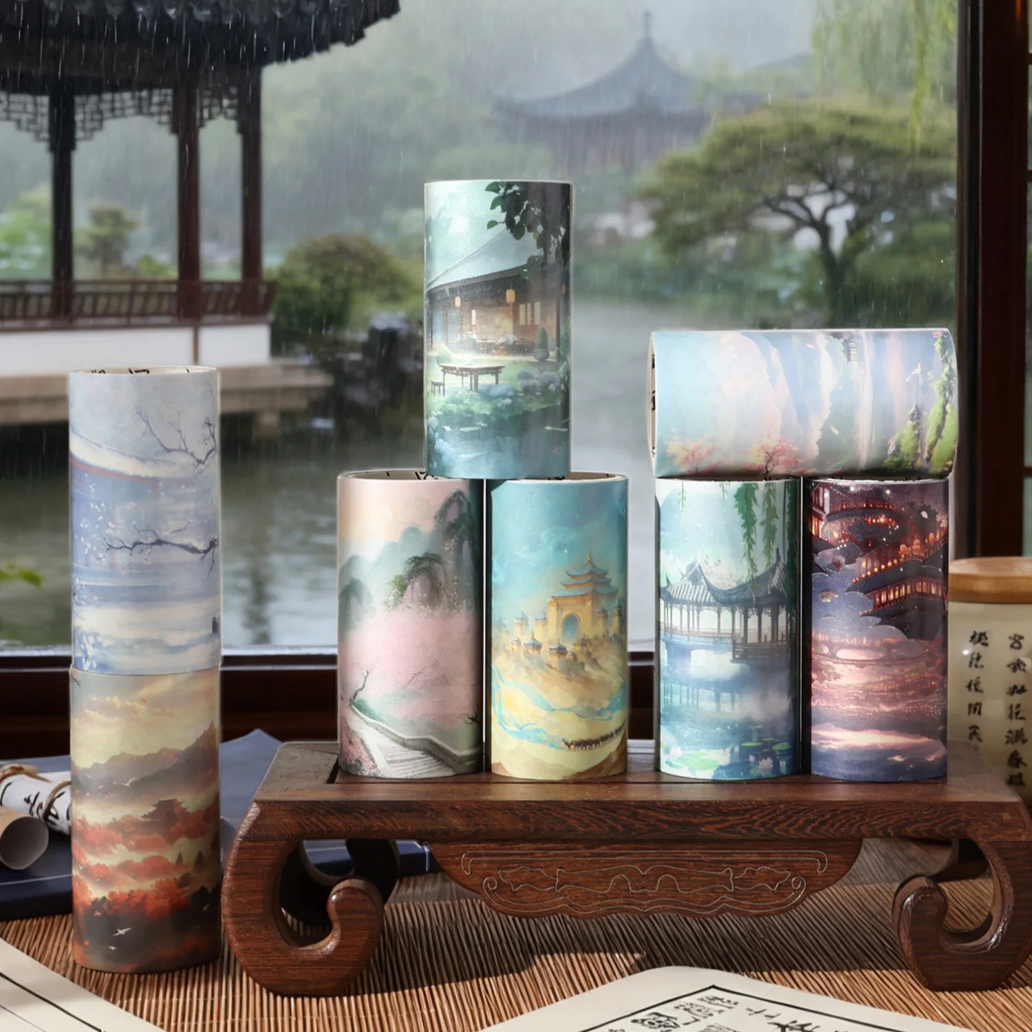 Cloud Dream Mountain River Classic Style Boxed Tape Set Two Designs Diorama Collage Scrapbook Decoration Washi Tape Supplies