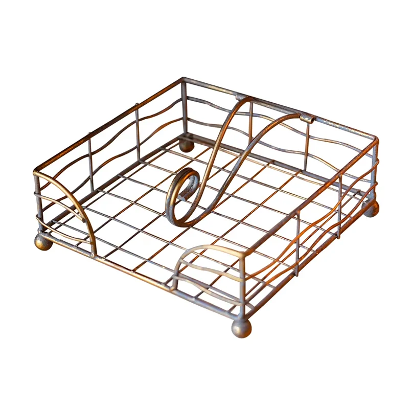 

Flat Square Elegant Rustic Gold Metal Tabletop Napkin Holder with Weighted Arm for Kitchen, Restaurant, Farmhouse, Dinner