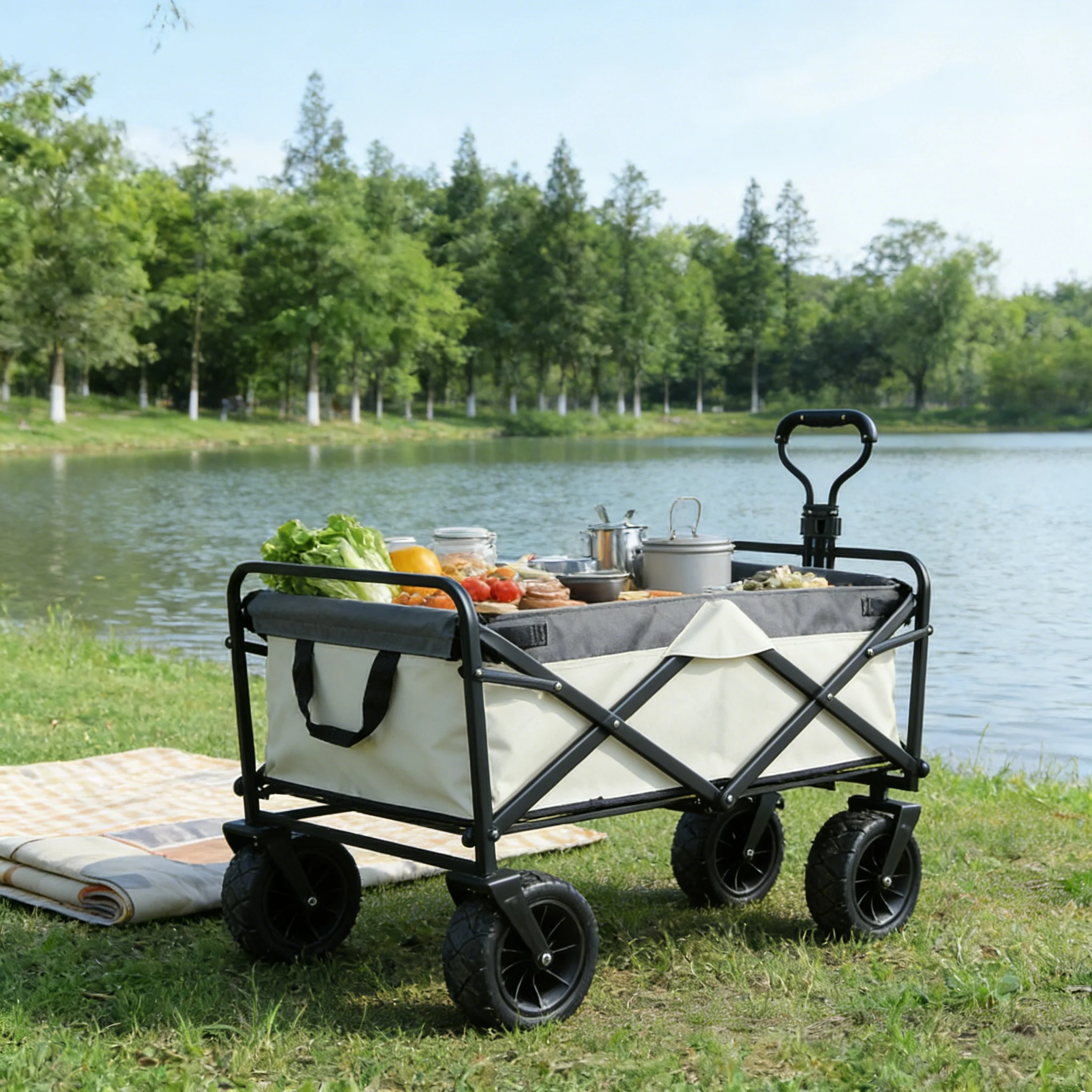 

High Quality Sturdy Camping Wagon Extended Folding Wagon Large Capacity Foldable Trolley for Garden