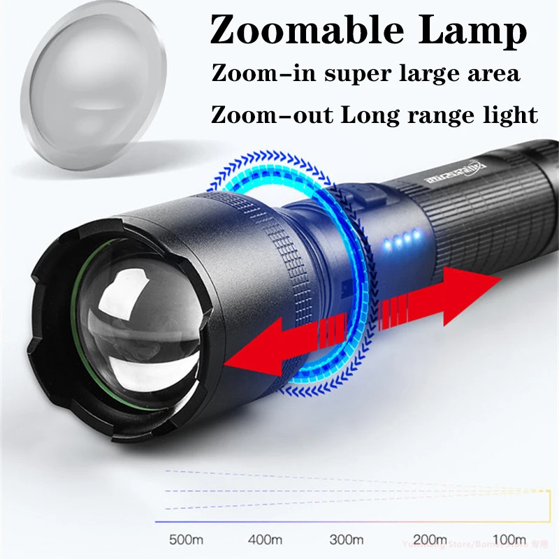 1000 Meters Powerful Xhp60 Flashlight 5 Modes USB Reachargeable Zoom LED Torch Lantern 18650 Waterproof Tactical Flash Lamp