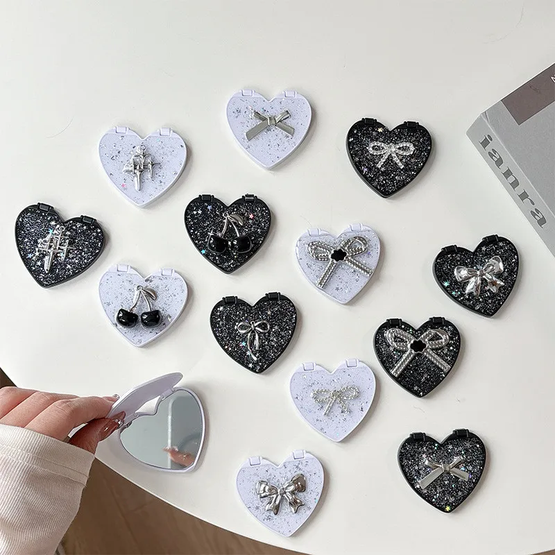 

Чехол-флип Love Glitter с зеркалом и подставкой для телефона, складной держатель для iPhone 16/15, аксессуары для телефонов