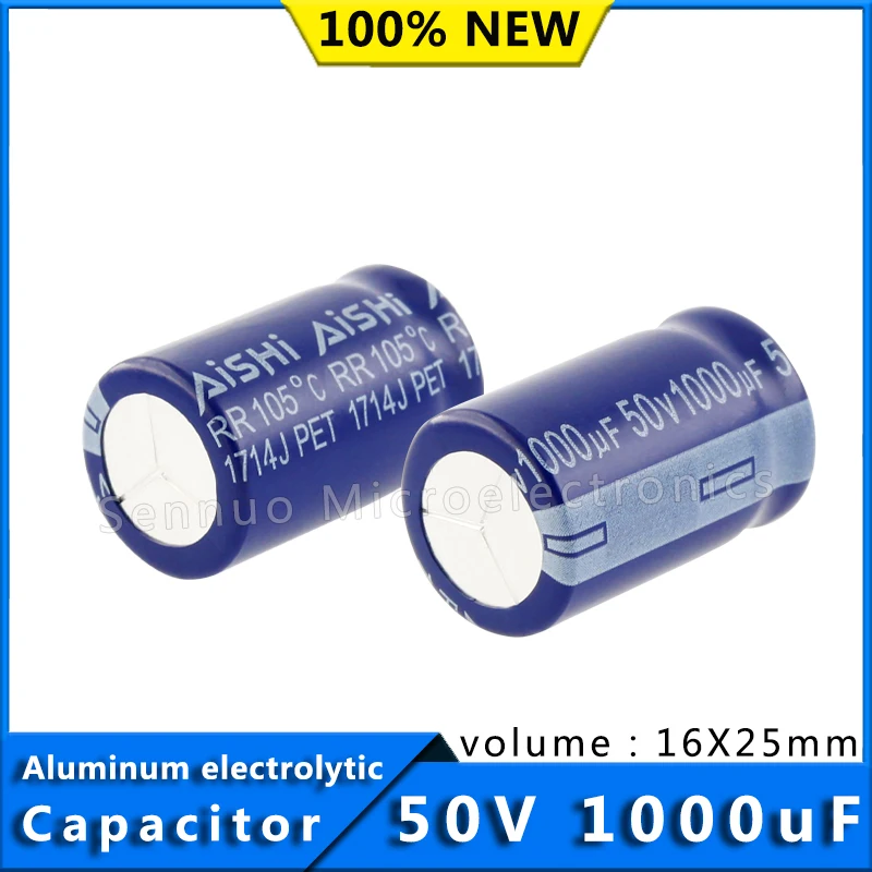 5Pcs 50V 1000UF 16*25 16x25 mm Aluminum Electrolytic Capacitor High Temperature Resistant 105° High Frequency Low Resistance