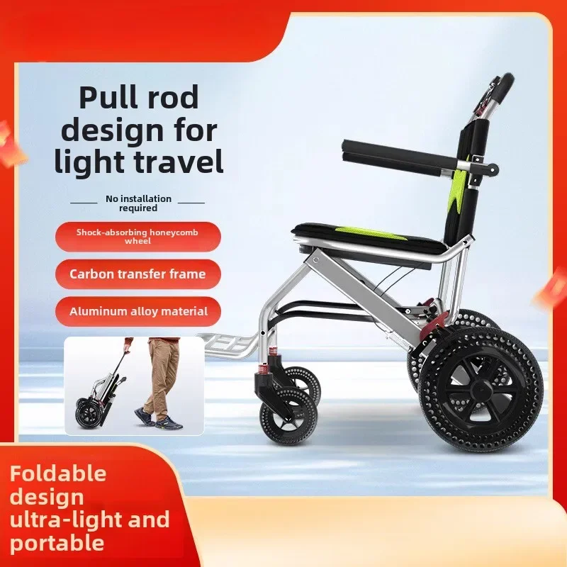 La silla de ruedas ultraligera puede plegar a personas mayores con discapacidad para portátiles pequeños para conseguir el carrito de mano del avión