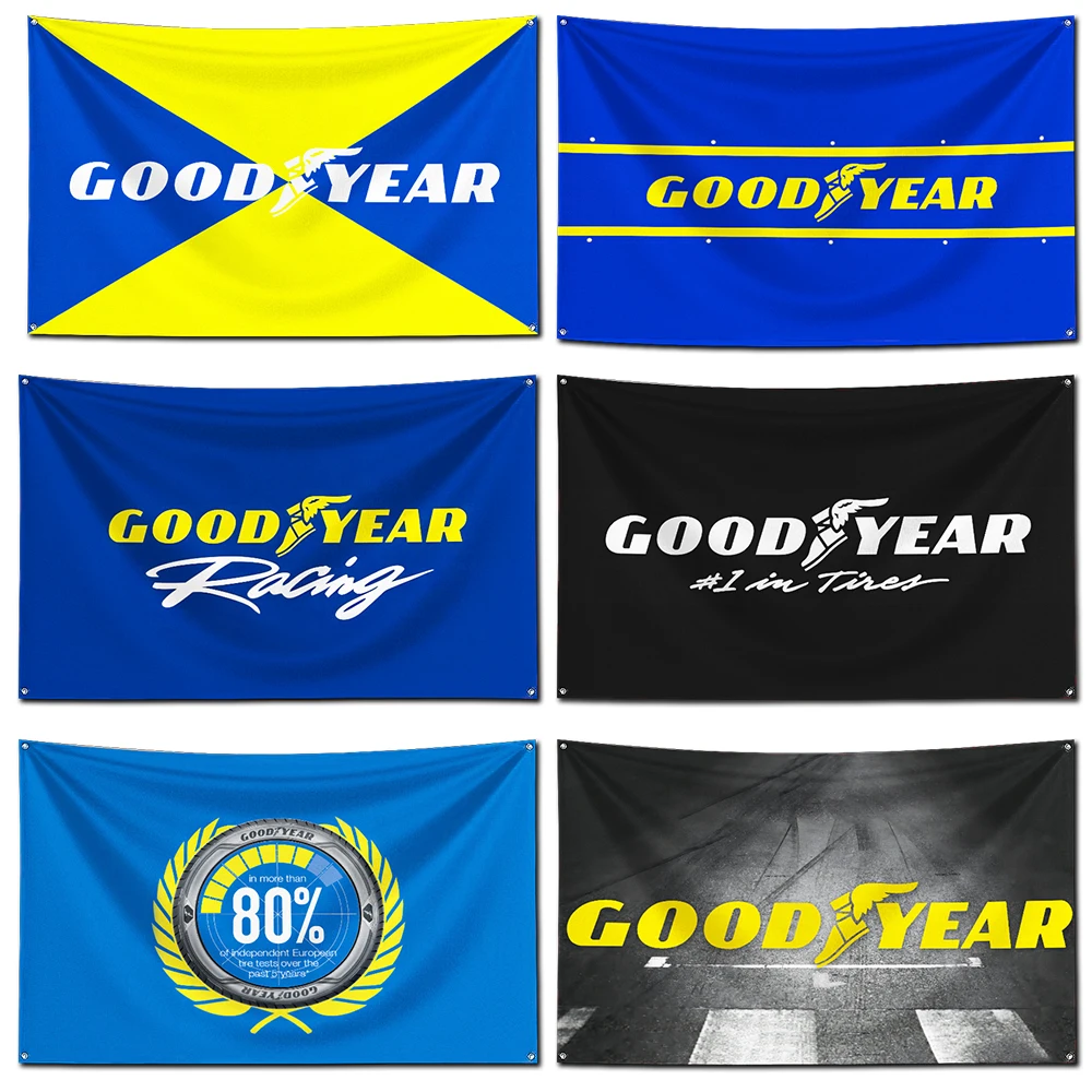 Neumáticos g-goodyear Bandera de poliéster, cartel de impresión Digital, arte de pared de garaje, decoración de puerta exterior con ojales de latón, 3x5 pies