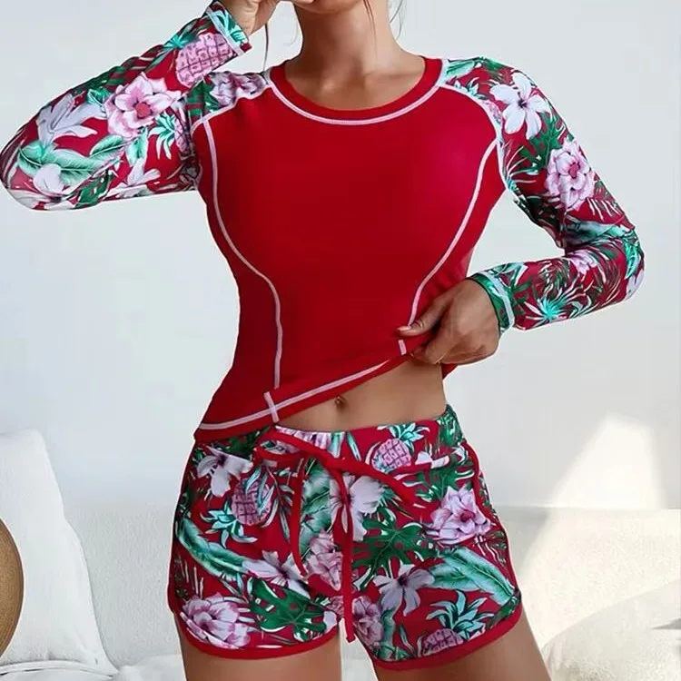 Nadanbao Sports Sunscreen Swimwear Women Long Sleeve Bathing Suit Female Sexy Boxers Swimsuit Beach Wetsuit Surfing Beachwear